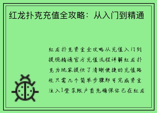 红龙扑克充值全攻略：从入门到精通